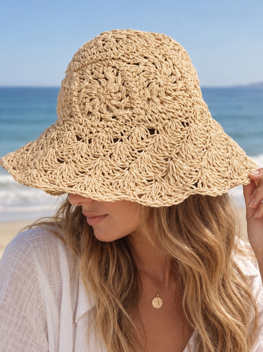 WYETH Crochet Straw Sun Hat – Natural/Cream NWT